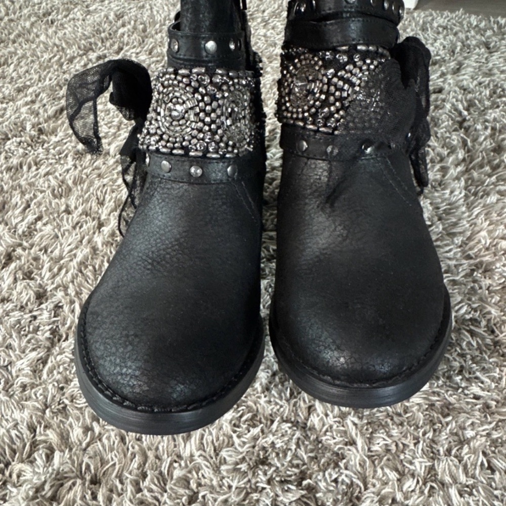 Not Rated Womens 6.5 Black Riding Boots Heeled W Tulle Bow NEW! - Picture 6 of 8